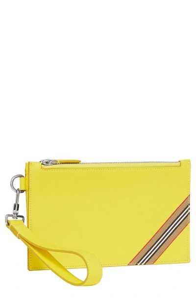 Shop Burberry Laurie Icon Stripe Leather Pouch In Yellow