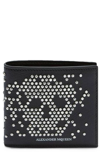 Shop Alexander Mcqueen Skull Studded Leather Bifold Wallet In Black