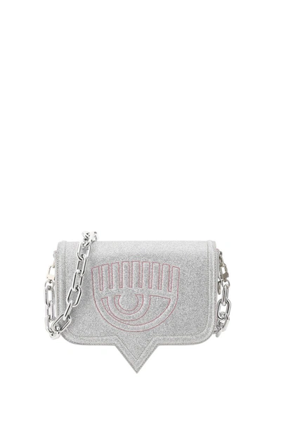 Shop Chiara Ferragni Eyelike Big Glitter Bag In Silver