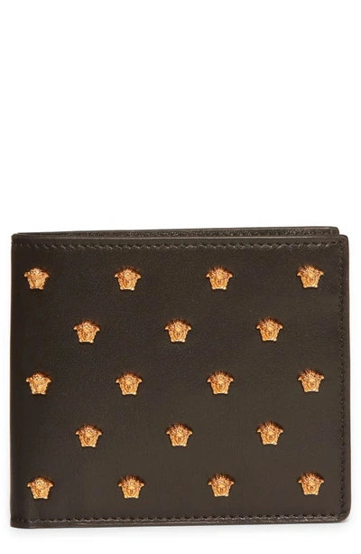 Shop Versace Medusa Stud Leather Bifold Wallet In Black