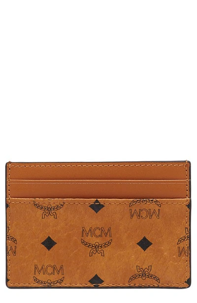 Shop Mcm Mini Visetos Coated Canvas Card Case In Cognac