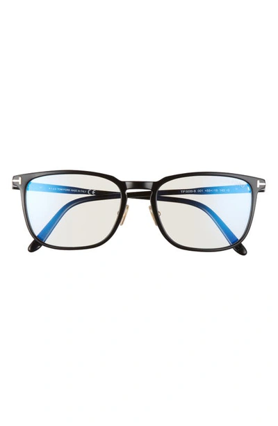 Shop Tom Ford 55mm Square Blue Light Blocking Glasses In Shiny Black/ Clear Blue Block