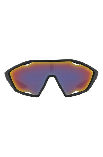 Shop Prada Shield Sunglasses In Black/dark Grey/blue/red