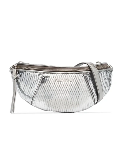 Shop Miu Miu Metallic Waist Bag In Argento