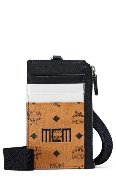 Mcm Men's Mixed Visetos Name Tag/card Case In Cognac Mix