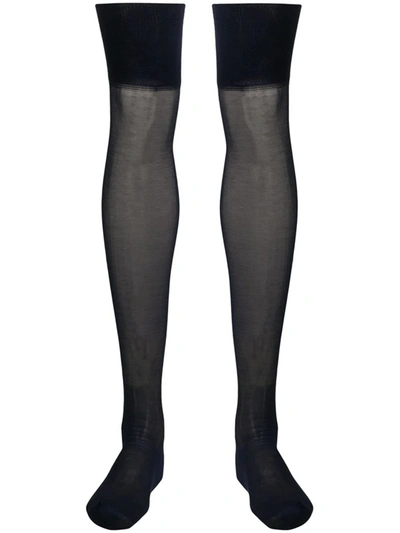 Shop Prada Semi-sheer Knee-length Stockings In Cognac+nero