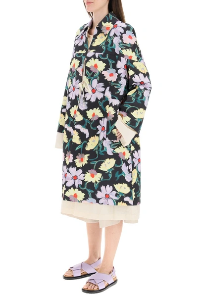 Shop Marni Floral Print Coat In Black