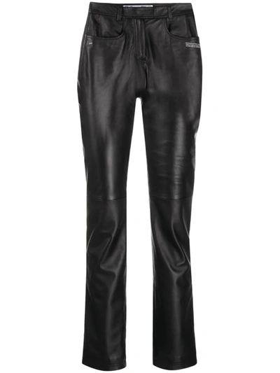 Shop Off-white Polished-finish Trousers In Black Green
