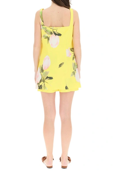 Shop Valentino Peony Print Short Jumpsuit In Multicolor Bright Yellow