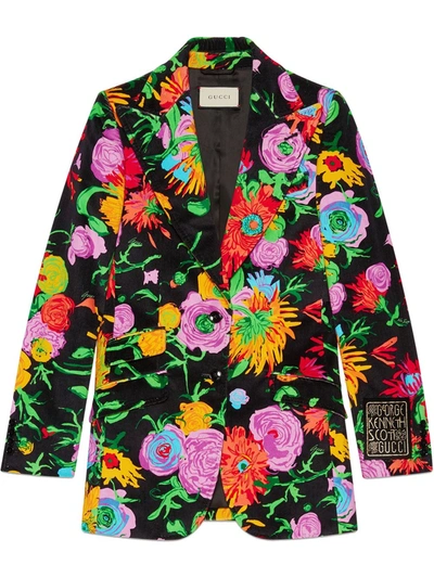 Shop Gucci X Ken Scott Floral Velvet Blazer In Black