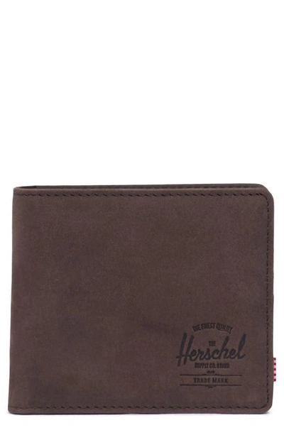 Shop Herschel Supply Co Xl Roy Leather Rfid Bifold Wallet In Nubuck Brown