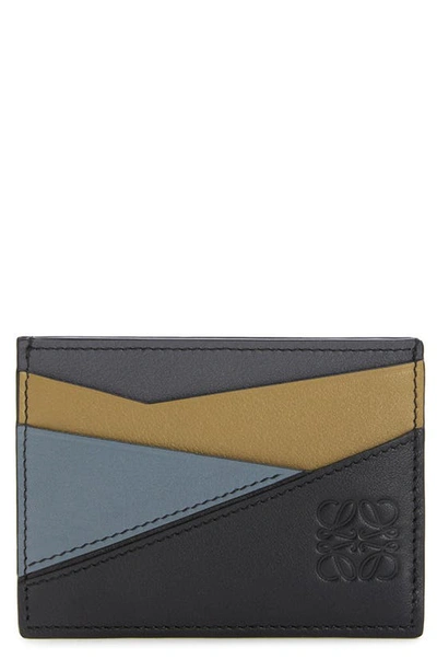 Shop Loewe Puzzle Leather Card Holder In Ochre Green/ Storm Blue