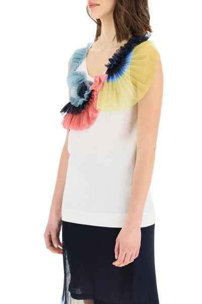 Shop Dries Van Noten Pleatd Tank Top With Tulle In White