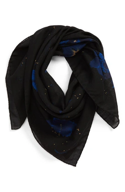 Shop Saint Laurent Hibiscus Bandana Scarf In Black/ Blue