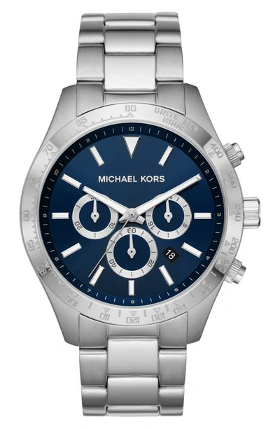Shop Michael Kors Layton Chronograph Bracelet Watch, 45mm In Silver/ Blue/ Silver