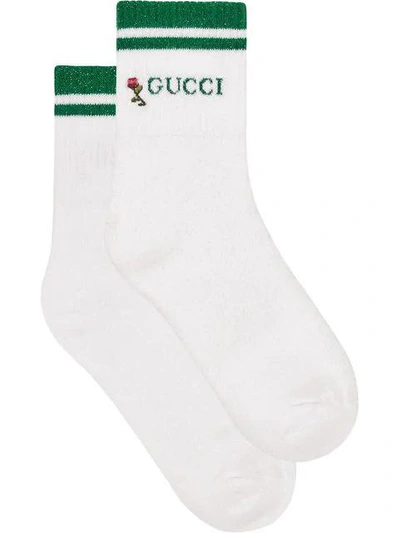 Shop Gucci Socks With  And Flower In White/dark Green