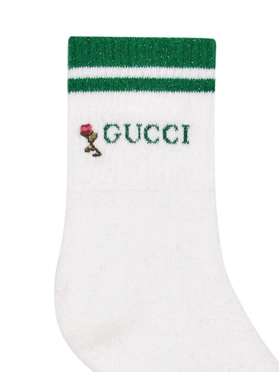 Shop Gucci Socks With  And Flower In White/dark Green