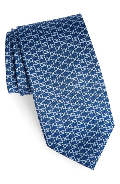 Shop Ferragamo Interlocking Gancini Print Silk Tie In Blue