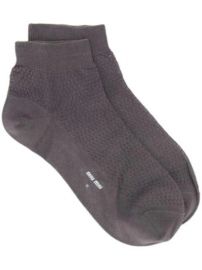 Shop Miu Miu Textured Short Socks In Nero Argento