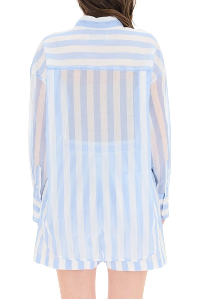 Shop Msgm Striped Organza Shirt In Sky