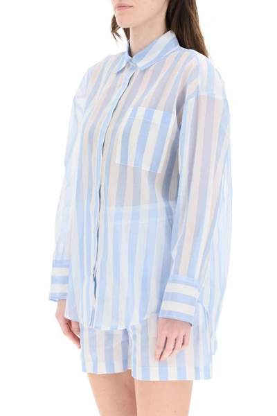 Shop Msgm Striped Organza Shirt In Sky