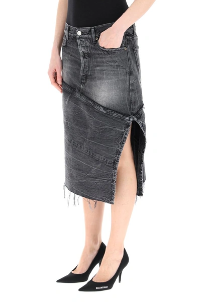 Shop Balenciaga Denim Midi Skirt In Noir Iceberg