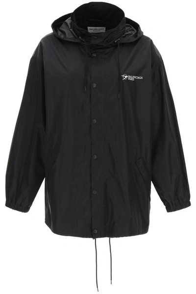 Shop Balenciaga Econyl Windbreaker Jacket With Logo In Black