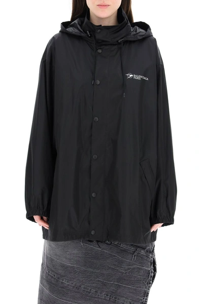 Shop Balenciaga Econyl Windbreaker Jacket With Logo In Black