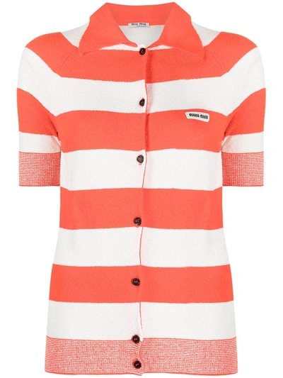 Shop Miu Miu Striped Knitted Shirt In Turchese