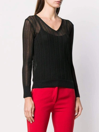 Shop L'autre Chose Lightweight Crochet V-neck Sweater In Black
