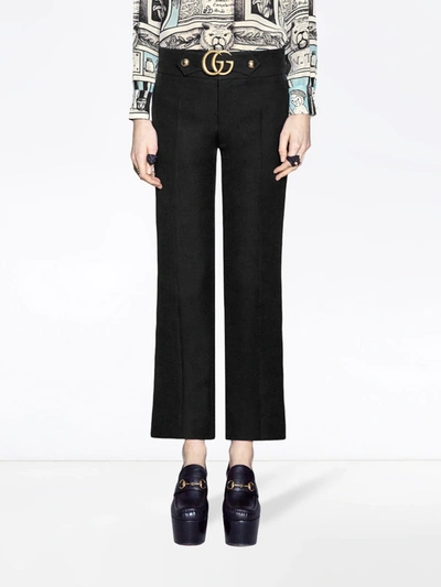 Shop Gucci Stretch Viscose Pant With Double G In Nero