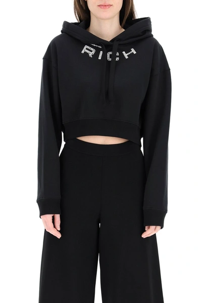 Shop Alessandra Rich Cropped Hoodie With Logo In Black