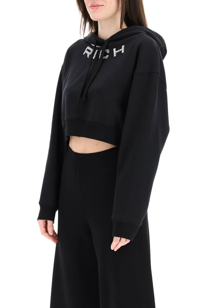 Shop Alessandra Rich Cropped Hoodie With Logo In Black