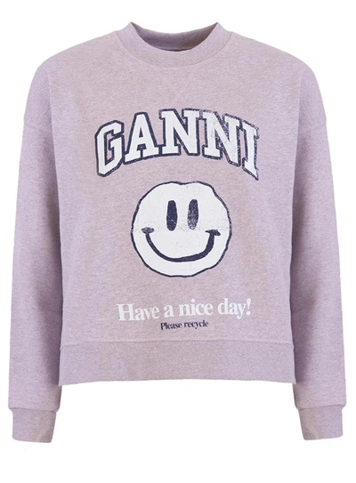 Shop Ganni Isoli Smiley Sweatshirt In Lilla