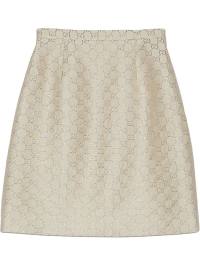 Shop Gucci Light Lamé Gg Mini Skirt In Brown