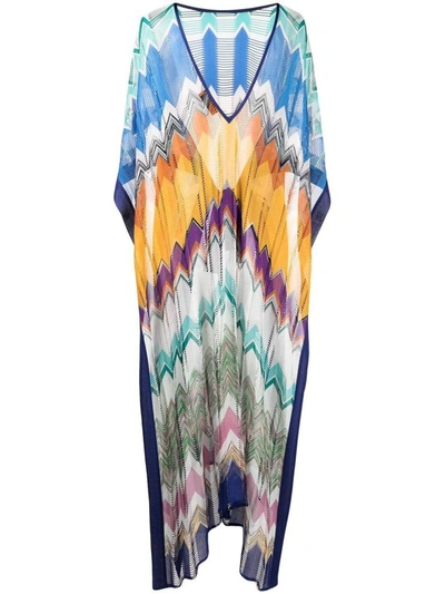 Shop Missoni Long Color Block Asymmetrical Dress In Multicolor