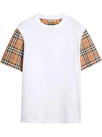 Shop Burberry Vintage Check Sleeve Cotton T-shirt In Archive Beige Ip Chk