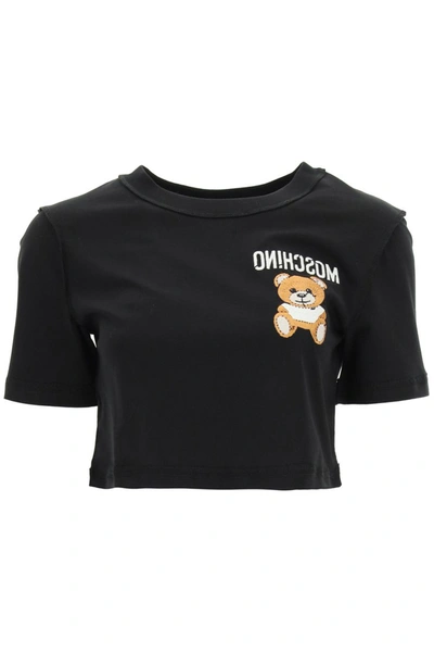 Shop Moschino Cropped T-shirt Inside Out Teddy Bear In Fantasia Nero