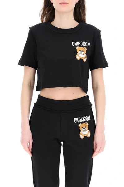 Shop Moschino Cropped T-shirt Inside Out Teddy Bear In Fantasia Nero