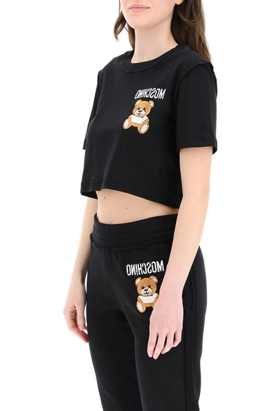Shop Moschino Cropped T-shirt Inside Out Teddy Bear In Fantasia Nero