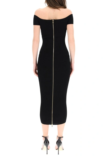 Shop Balmain Off-shoulder Ribbed Dress In Noir