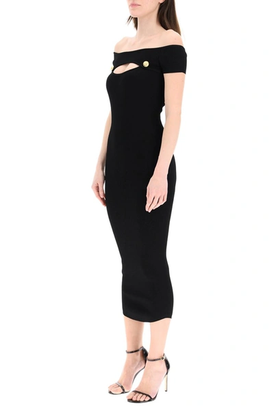 Shop Balmain Off-shoulder Ribbed Dress In Noir