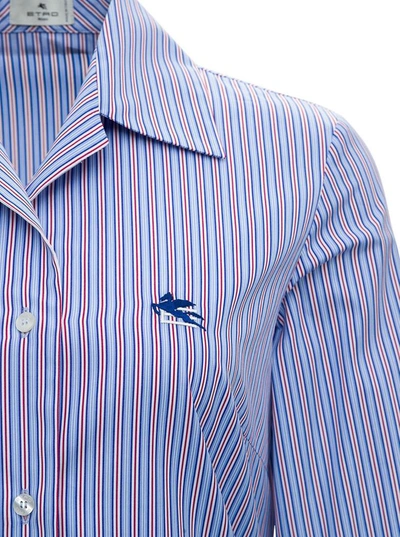 Shop Etro Striped Cotton Shirt With Logo In Light Blue