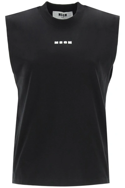 Shop Msgm Sleeveless Jersey Top In Black