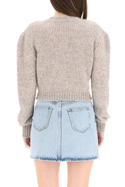 Shop Alessandra Rich Short Sweater With Embroideries In Grey