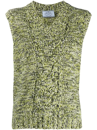 Shop Prada Cable Knit Sweater Vest In Nero+fuoco