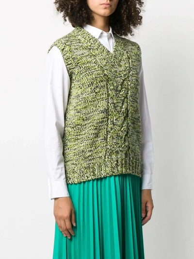 Shop Prada Cable Knit Sweater Vest In Nero+fuoco