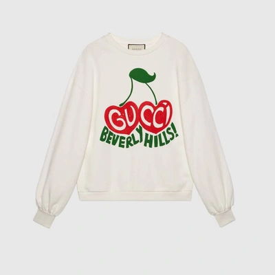 Shop Gucci "beverly Hills" Cherry Print Sweatshirt In Black