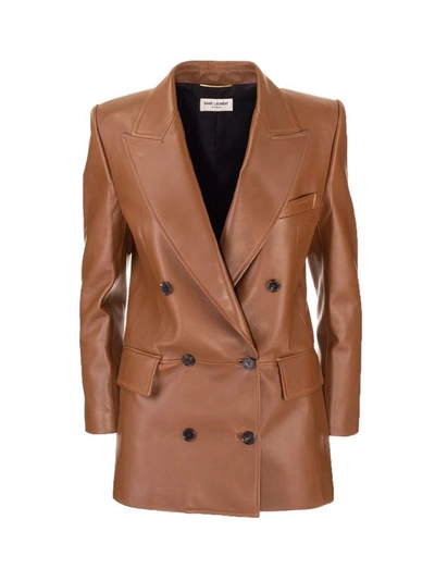 Shop Saint Laurent Women's Brown Other Materials Blazer