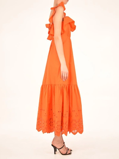 Shop Self-portrait Orange Cotton Broderie Maxi Dress